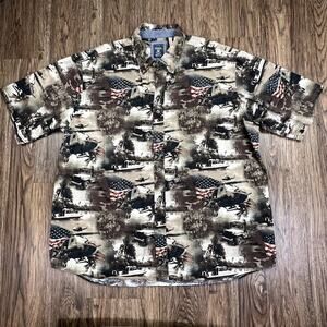 RedHead Short Sleeve Button Down Shirt Mens Sz 2XL 100% Cotton Novelty War Print